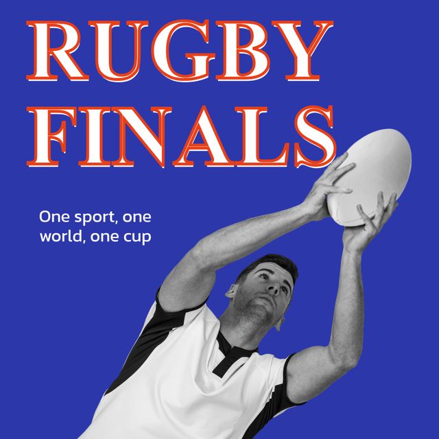 Caucasian male rugby player catching ball during rugby finals. Ideal for promoting rugby tournaments, sports events, and athletic competitions. Can be used for advertisements, event posters, and sporting goods promotions.