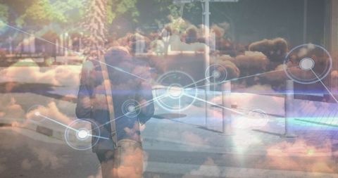 African American Businessman with Digital Graphic Overlay Engaging with Technology