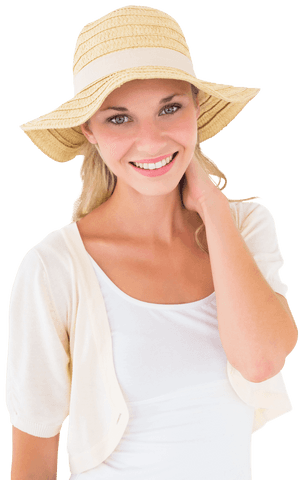 smiling blonde woman with transparent sun hat relaxing - Download Free Stock Videos Pikwizard.com