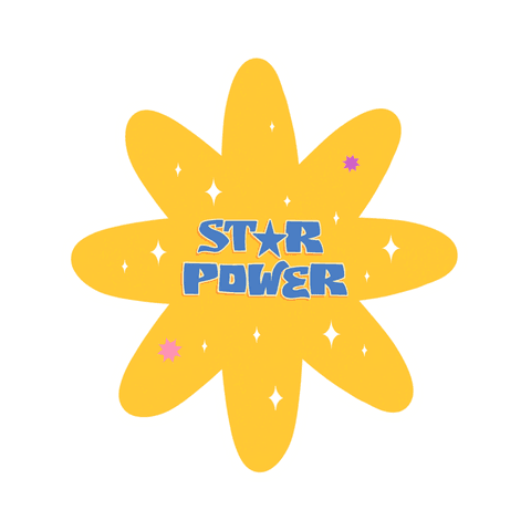Transparent yellow starburst emblem with 'star power' text