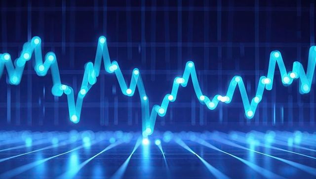 Glowing blue line graph with nodes in futuristic dashboard
