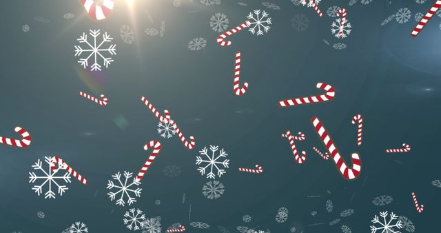 Festive Candy Canes and Snowflakes Falling on a Seasonal Blue Background - Download Free Stock Images Pikwizard.com