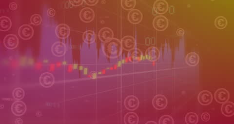 Euro Symbols and Financial Graphs on Colorful Abstract Background