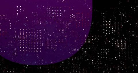 Violet data sphere hovering over digital starfield, abstract tech visualization background