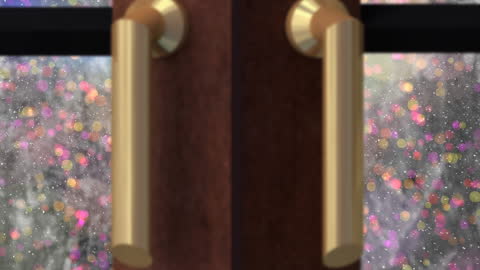 Festive Window View with Snow and Christmas Lights