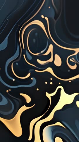 Animating Gold Veins Flowing Across Dark Liquid Canvas - Vertical Looping Abstract Motion