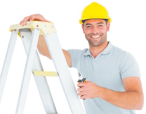 smiling repairman with pliers climbing translucent ladder background - Download Free Stock Videos Pikwizard.com