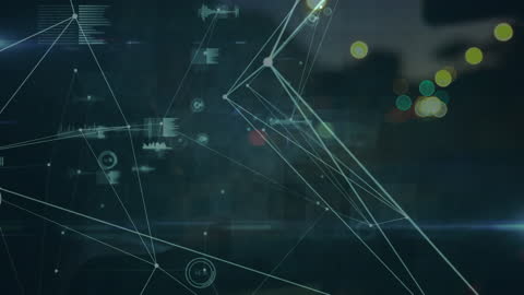 Futuristic Digital Network Overlay on City Nightscape
