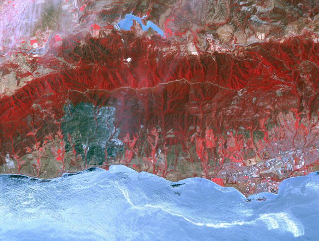 The Sherpa fire in Santa Barbara County, CA has burned over 12 square miles since it started on June 15. Smoke from the fire reached Los Angeles on the weekend. The fire caused closures of US Highway 101, one of the main routes between southern and northern California. The image was acquired June 19, 2016, covers an area of 25 by 30 kilometers, and is located at 34.4 degrees north, 119.8 degrees west.  http://photojournal.jpl.nasa.gov/catalog/PIA20734