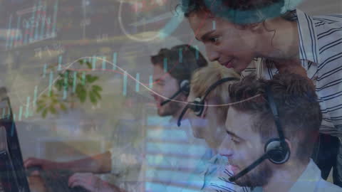 Customer Service Team Analyzing Data with Technological Advancements