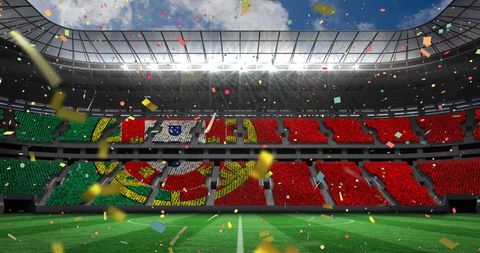 Celebratory Particle Showers in Dynamic Football Stadium Scene