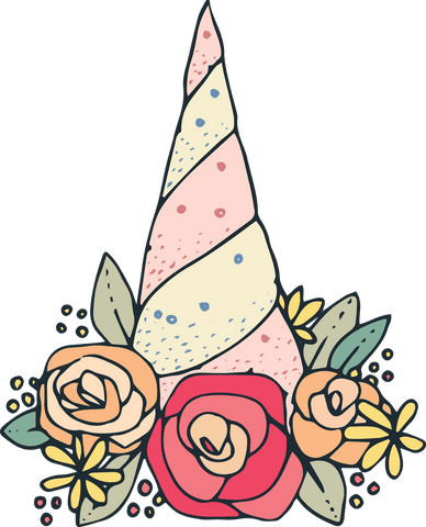 Transparent floral unicorn horn design for celebrations
