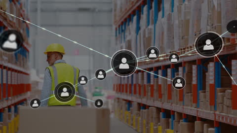 Connected Warehouse Network and Logistics Layered Illustration