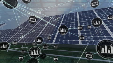 Futuristic Solar Panel Network with Digital Connections
