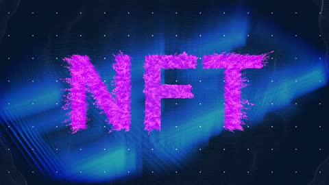 Digital Glowing NFT Text with Abstract Blue Background