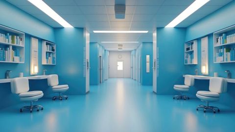 Modern mental institution corridor with professional workspace, concept scene