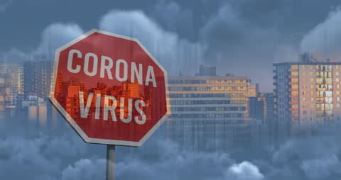 Coronavirus Warning Sign Over Urban Skyline