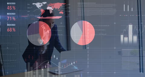 Businessman Analyzing Global Financial Data and Statistics