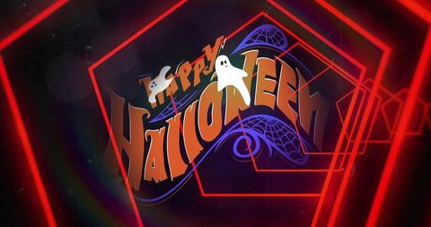 Happy Halloween Glowing Digital Stage with Ghosts and Neon