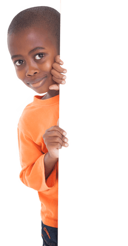 cute young boy in orange shirt peeking behind transparent corner - Download Free Stock Videos Pikwizard.com