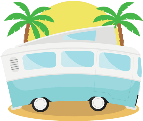 retro camper with palm trees and sun on transparent background - Download Free Stock Videos Pikwizard.com