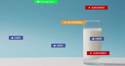 Glass of milk with floating social media icons concept