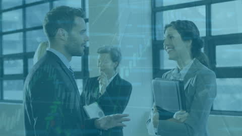 Animated Financial Data Overlays Business Meeting