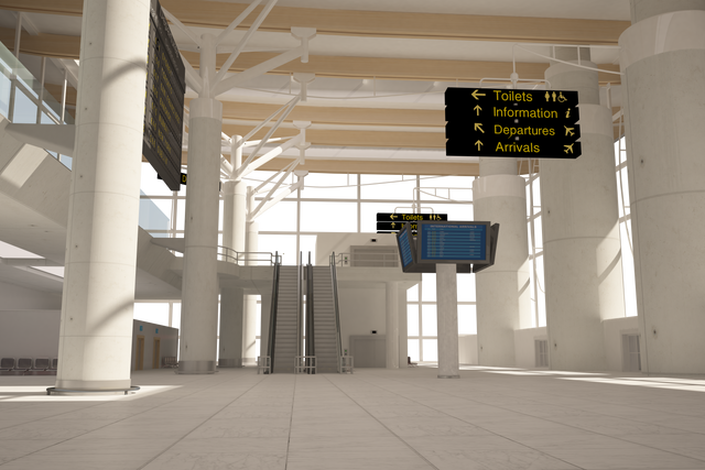 Modern Transparent Airport Terminal Interior with Digital Signage - Download Free Stock Videos Pikwizard.com