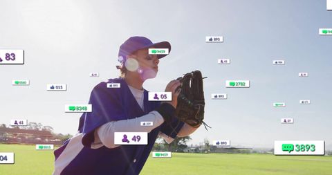 Social media analytics concept with baseball player