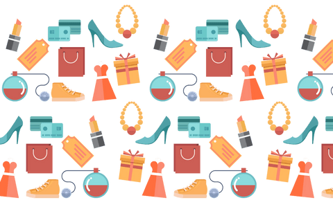 Seamless shopping items pattern on transparent background