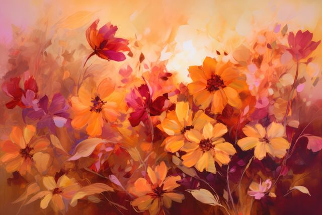 Close up of pink and orange flowers background, created using generative ai technology. Flower, colour, spring and summer concept digitally generated image.