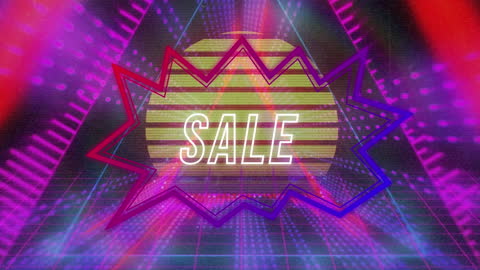 Retro Futuristic Animated Sale Graphic with Geometric Design