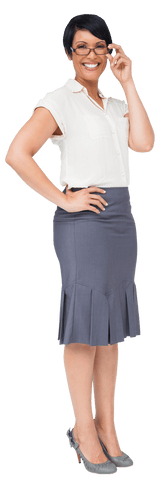 Happy Hispanic Businesswoman Wearing Glasses on Transparent Background