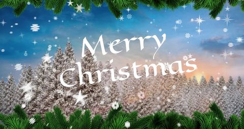 Merry Christmas Text with Snowy Forest Background - Download Free Stock Images Pikwizard.com