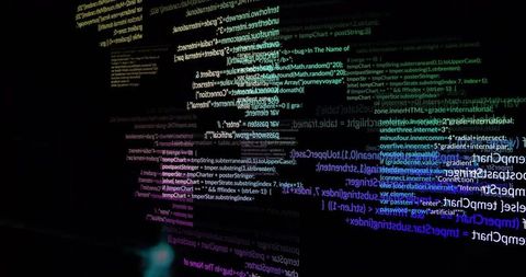 Glowing code snippets in virtual cyber space with javascript elements