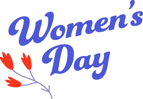 Purple women's day lettering with red tulip on transparent background