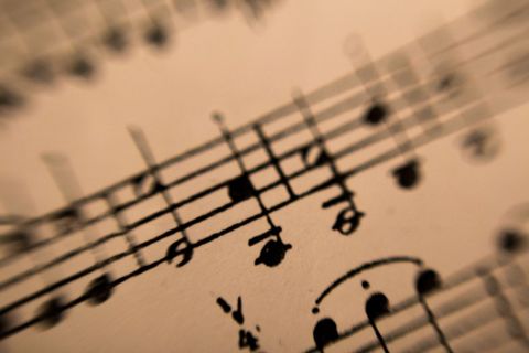 Abstract Close-Up of Sheet Music and Musical Notes