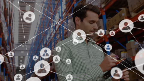 Warehouse Worker Managing Social Network Connections and Logistics