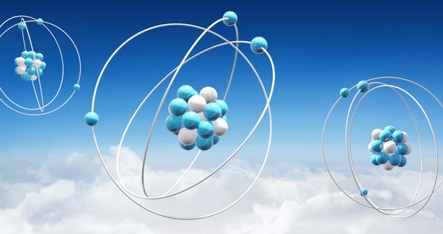 Futuristic Atom Models Spinning in Cloudy Sky - Download Free Stock Images Pikwizard.com