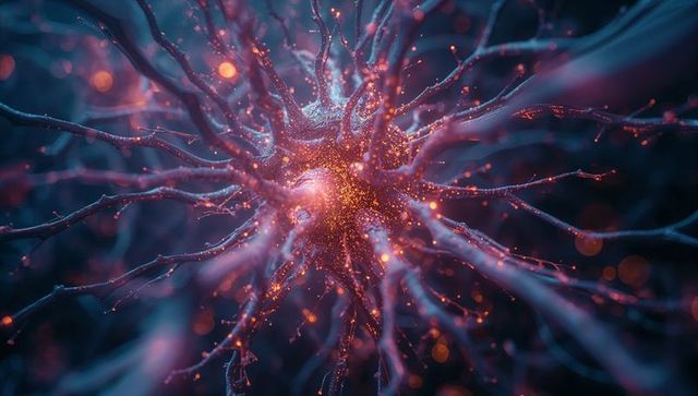 Glowing Neural Network Synapse Close-Up of Dendritic Structure