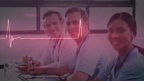 Diverse Medical Team with Health Data Visualization Overlay