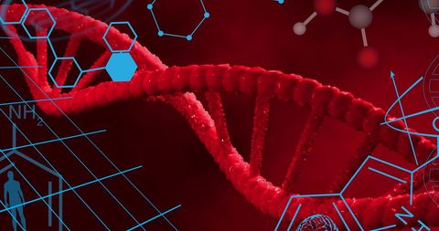 Rotating DNA Helix Amidst Chemical Formulas