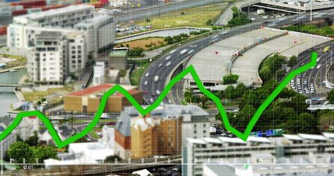 Financial Growth Chart Over Urban Cityscape Complexity