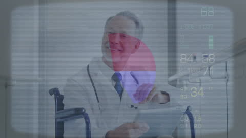 Doctor in Wheelchair Analyzing Medical Data on Tablet