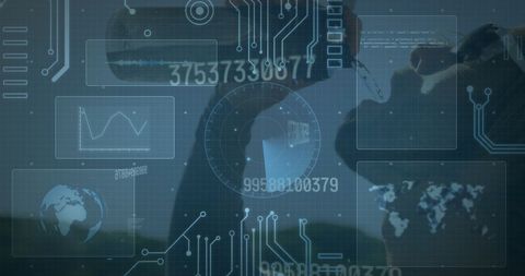 Digital Interface over Man Drinking Water Visualizing Data Processing