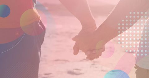 Couple Holding Hands During a Sunny Walk with Overlay Effects - Download Free Stock Images Pikwizard.com