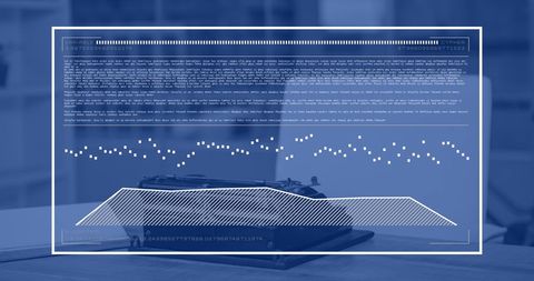 Digital interface elements with typewriter in empty office
