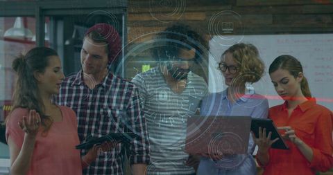 business team analyzing data with digital projection effects - Download Free Stock Images Pikwizard.com