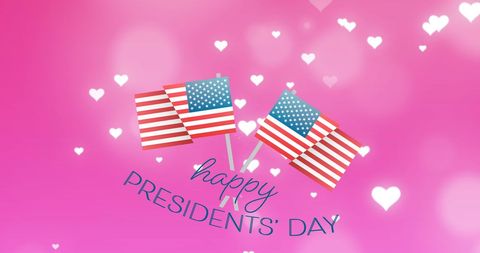 Happy Presidents' Day Celebration with Flags and Hearts