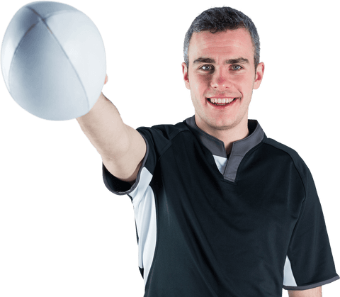 Portrait transparent rugby player energized and confident